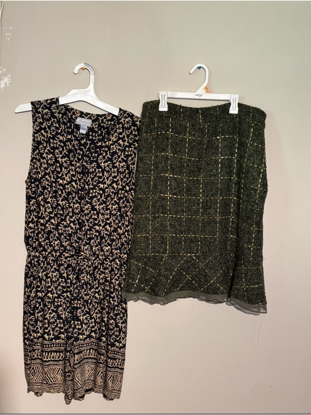 D.F.A &!Studio wear Olive Green Tweed Mini Skirt - Classic Windowpane